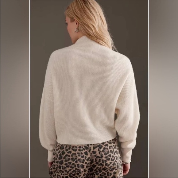 Anthropologie Pilcro Ribbed Mock Neck Crop Cream 100% Cashmere Sweater-1X - Picture 11 of 11